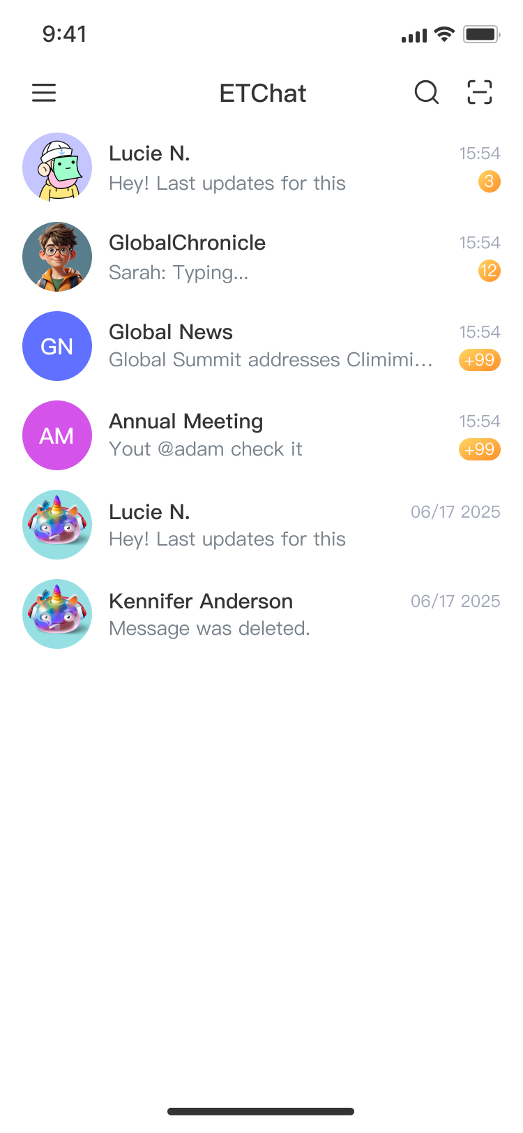 消息列表功能展示